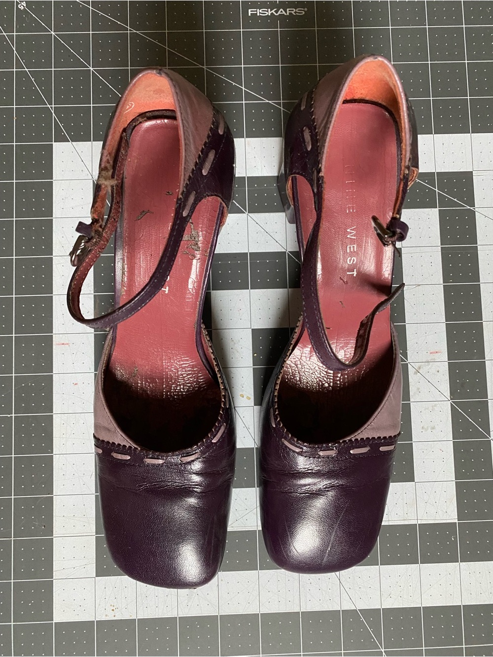 Nine West Plum Leather Mary Jane Heels with Ankle Strap